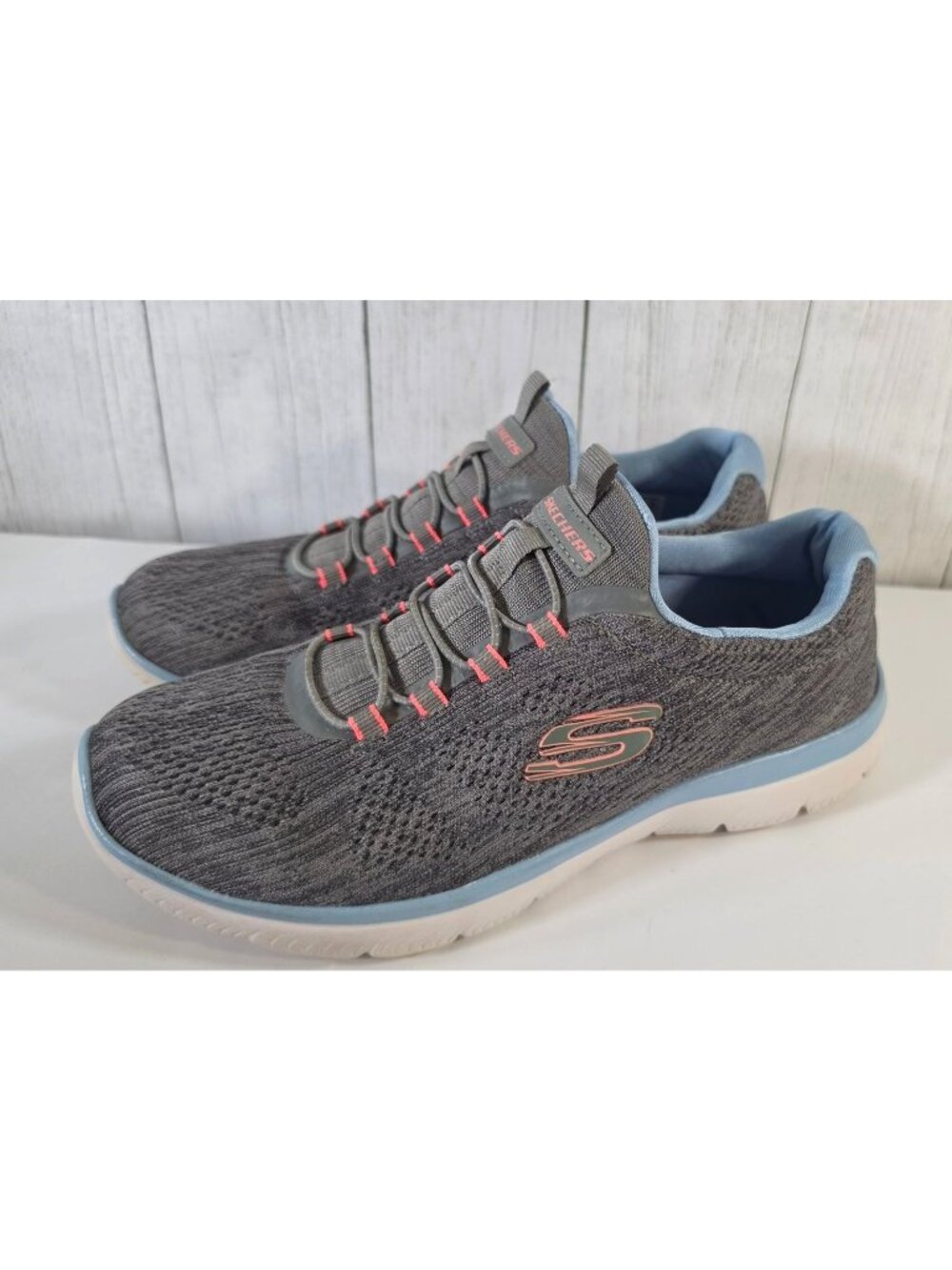 SKECHERS SUMMITS FUN FLAIR GRAY SLIP ON SNEAKERS WOMEN ATHLETIC RUNNING SHOES 9